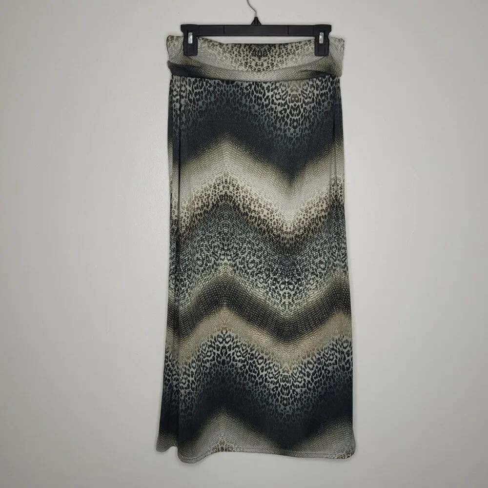 AB Studio y2k grunge animal print fold over pull on maxi midi skirt size medium